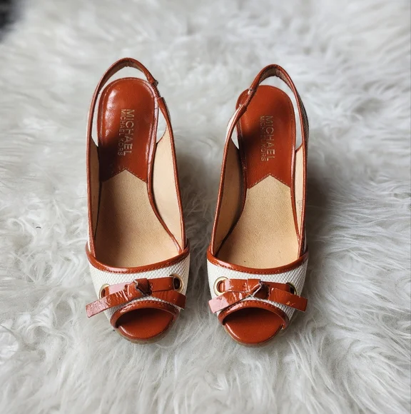 Michael Kors White & Orange Wedge Heels - Picture 3 of 7